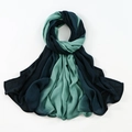 Detail of two-tone navy and teal breathable modal scarf with fine rolled edge stitching - 14# Navy + Lake Green