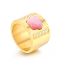 Anello a stella largo in oro 18K con fiore rosa e piccoli cristalli chiari - US 8 / Stile Oro Fiore Rosa (KR107816-K)