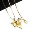 Elegant gold bow pendant necklace with micro-set zircons on a box chain for women - Pendant And Necklace (9)