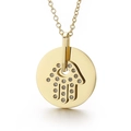 Gold Hamsa Hand pendant necklace featuring sparkling cubic zirconia stones in a round frame - Gold Round Hollow Palm Style (KN199358-KLX)