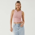 Slim fit pink Y2K ribbed crop tank top for women with a sleeveless racerback design - L / Pink