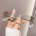 Y2K rimless sunglasses featuring grey gradient lenses and sparkling diamond butterfly accents - Silver Frame White Mirror Lens