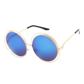 Retro round metal sunglasses with gold double frame and blue ocean mirror lenses - Gold Frame Blue Mirror C10
