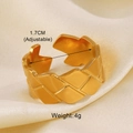 Close-up of gold geometric textured ring on silk with 1.7cm adjustable size detail - Argyle Plaid Wide Surface Style