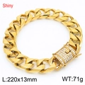 Bracciale cubano dorato da 220 mm per uomo con chiusura scintillante in cristallo pavé - Stile Oro (KB186557-Z)