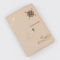 Beige PU leather passport holder with a vintage compass and aircraft travel design - Khaki