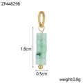 French style mini green stone cylinder pendant with golden rings for DIY bracelets - Pale Green