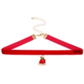 Christmas red velvet choker with holiday bell pendant and green enamel bow charm - Christmas Bell Style (Red)