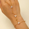 Elegant 18K gold plated slave bracelet with cubic zirconia clusters and adjustable chain - 27 Imitation Gold A-564