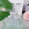 Detail of white organza drawstring gift bag with elegant silver ribbon bow for jewelry - Gray