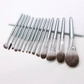 14-piece makeup brush set with silver-grey handles and brown-white gradient bristles - 14Pcs Silver Gray Style (OPP Bag)