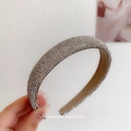 Sparkling wide padded headband with white rhinestones and khaki velvet lining - Silver Full Rhinestone Headband / Silver