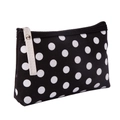 Waterproof canvas makeup bag featuring black background with white polka dots and zipper - Dot / Black