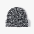 Deep grey chunky knit beanie with fuzzy texture and wide cuff for winter warmth - Adjustable / Dark Grey (24B095)