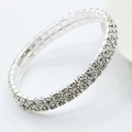 Bracelet minimaliste en métal argenté orné de rangées de strass transparents scintillants - 3023 Double Argent