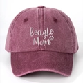 Fuchsia washed denim baseball cap with Beagle Mom embroidery and paw print detail - One Size / Burgundy