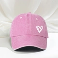 Pink washed cotton baseball cap with white heart embroidery for a casual look - Pink