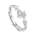 925 silver branch couple ring with leaf design and sparkling waterdrop zircon stone - FDJZ-359-Women's