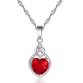 Elegant silver-plated necklace featuring a large red heart-shaped gemstone pendant - Tz-9 [with Water Wave Chain]