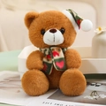 Ours en peluche de Noël marron avec écharpe et bonnet rouge et vert assis sur un plateau - Style C Écharpe à carreaux rouge et vert / Brun Foncé