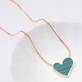 Elegant heart pendant necklace with blue stripes on a gold snake chain for women - Striped Heart