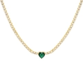 Collar de cadena de tenis en oro de 18k con diamantes blancos y gema de corazón verde - Dorado