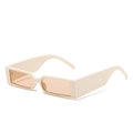 Vintage rectangular sunglasses in beige with amber lenses and Y2K street style - Beige Frame Light Tea Lens