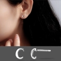 Minimalist S925 sterling silver C-shaped stud earrings in a classic silver finish - Letter C/Pair