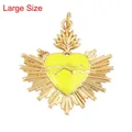 Golden heart ray pendant with yellow enamel inlay and thorn texture in large size - Yellow Sacred Heart Large Size Style (M205900-Yellow)