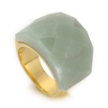 Fashionable oversized pale green gemstone ring with chunky 18K gold plated metal band - US 6