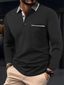 Classic British style long-sleeved black polo shirt with contrasting grey and white collar - S / Black