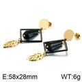 Pendientes de acero de titanio con marco negro y colgante de hoja dorada - Dorado-Negro (KE87677-KFC)