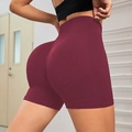 Seamless high waisted dark red yoga shorts with scrunch butt lifting detail for fitness - S / Bottoms / Burgundy