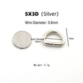 Silberner D-Ring aus Metall mit 16mm Innendurchmesser für Taschen und Bekleidung - 5x3D (Innen 16mm) / Silber