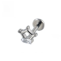 Sterile F136 titanium labret featuring a crown design with a clear rectangular zircon - 1.2*6mm / Crown Silver