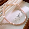 Detail of pink pearl necklace with S925 sterling silver lobster clasp in a jewelry box - 8mm Pink Single Strand (68#) / Pink