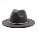 Detailed close-up of dark grey wool fedora featuring an intricate woven texture hatband - Dark Gray