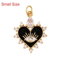 Golden heart pendant with black enamel evil eye, white zircons and pink drop stone - Black-Small Evil Eye