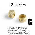 Two gold-plated beads with sparkling zircons set, size 9x7mm for charm bracelets - Iced Out Spacer Beads (2pcs) / Gold