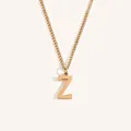 Detail showing gold 18k plated letter Z pendant with polished surface and link chain - Gold Z