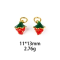 Detail view of two red enamel strawberry charms with gold seeds and size specs - Large Strawberry (11*13mm)