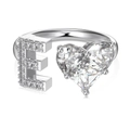S925 sterling silver open ring featuring a sparkling zircon heart and letter E - Silver Letter E