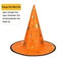 Orange Halloween witch hat with gold star prints and black trim, height 34cm and diameter 37cm - Star Hat Orange