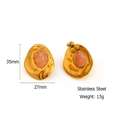 Orecchini irregolari dorati in acciaio inossidabile con pietre rosa e dimensioni - Oro 18K/Acciaio Inossidabile / Quarzo rosa