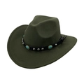 Detail of dark green felt cowboy hat featuring a turquoise stone and metal stud hatband - M (56-58cm) / Army Green