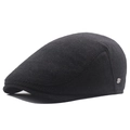 Men's dark grey cotton newsboy cap with wool-like texture and side metal buckle - 58cm / Black