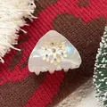 Iridescent white triangle shark clip with snowflake rhinestone in Christmas style - 5cm / White