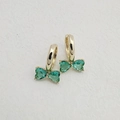 Golden bow earrings featuring green heart-shaped crystal butterfly drops for women - Gold Base With Green Zirconia