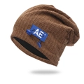 Gorro de pana marrón con parche AE azul y cordón ajustable para hombre y mujer - Talla única / Marrón