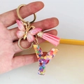 Handheld gold butterfly keychain with pink tassel and heart sequin resin letter Y - Butterfly Tassel 8-Shape Buckle / Letter Y